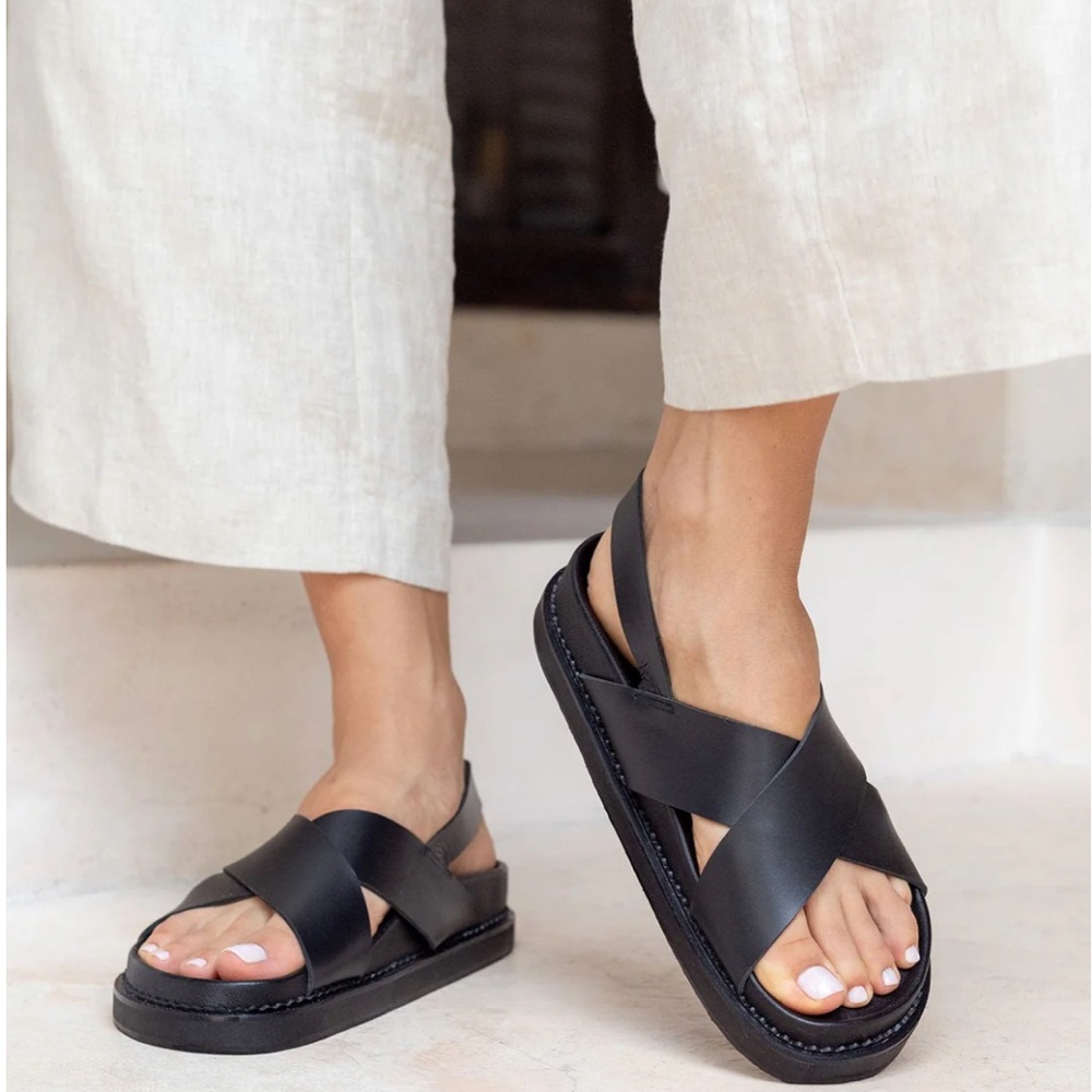 Liberté Leather Capri Sandal - Black, Size EU 36